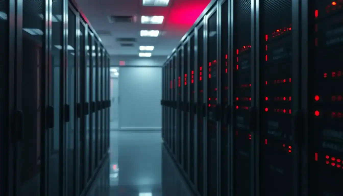 IT services infrastructure at MBPS, server racks with red status lights
