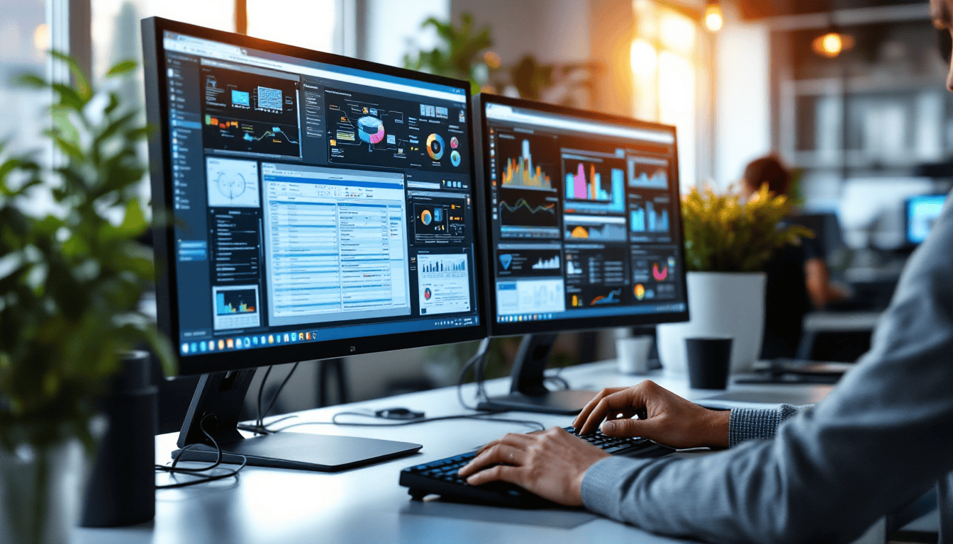 IT professional reviewing system dashboards to measure ROI of using managed IT services