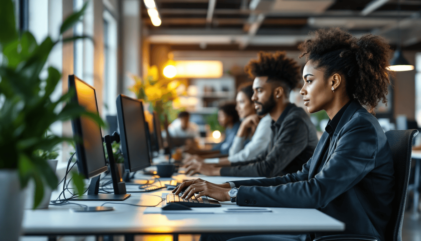 Small business office team working with managed IT services technology and support infrastructure