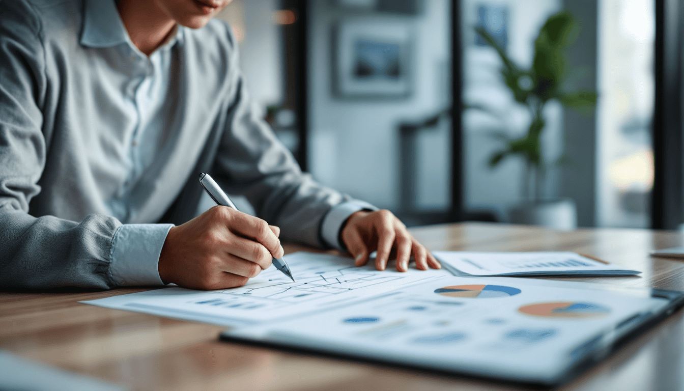 Business owner reviewing how to outsource managed IT services with documentation and technology visible