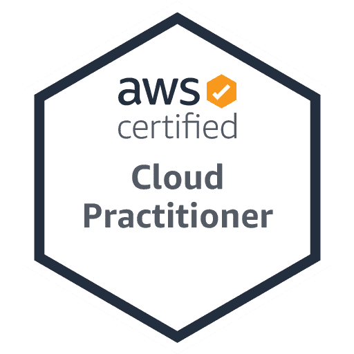 AWS Certified Cloud Practitioner badge, hexagonal certification emblem for cloud computing credentials